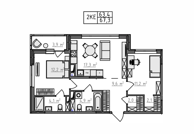 Купить квартиру в новостройках в ЖК Квартал Новаторов в Владимире. Вариант № 130641, 2, площадь -  квм, цена 7057800 рублей