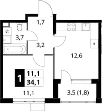 . Вариант № 9821918, 0, площадь - 34.1 квм, цена 10693760 рублей