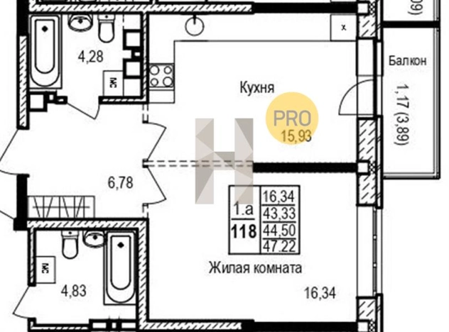 Купить однокомнатную квартиру в районе Первомайский в Ижевске. Вариант № 71651, 0, площадь - квм, цена 3589000 рублей