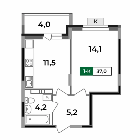 . Вариант № 2731757, 0, площадь - 37 квм, цена 4088500 рублей