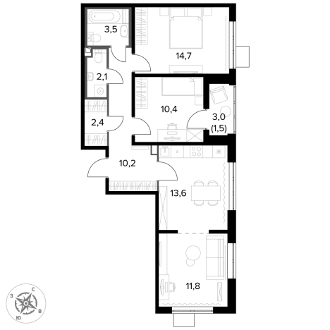 Купить трехкомнатную квартиру у метро Домодедовская в Видном. Вариант № 9905181, 0, площадь -  квм, цена 17128800 рублей