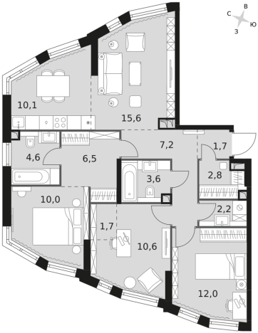 Купить четырехкомнатную квартиру в районе Нагатино-Садовники в Москве. Вариант № 9585882, 0, площадь -  квм, цена 49613785 рублей