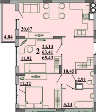 . Вариант № 22095, 0, площадь - 65.43 квм, цена 6215850 рублей