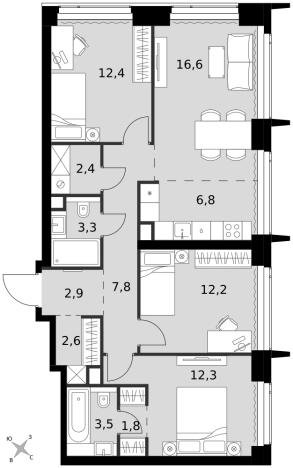 Купить многокомнатную квартиру в районе Хорошёвский в Москве. Вариант № 9466515, 0, площадь -  квм, цена 70452420 рублей