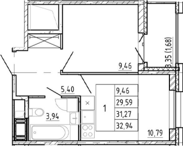 Купить однокомнатную квартиру в Ленинградской области. Вариант № 7268198, 0, площадь -  квм, цена 6275888 рублей