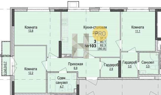 Купить трехкомнатную квартиру в ЖК Утро на Репина в Ижевске. Вариант № 66194, 0, площадь -  квм, цена 6043000 рублей
