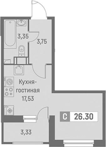 Купить Студию в ЖК Графика в Мурине. Вариант № 9099821, 0, площадь -  квм, цена 6240892 рублей