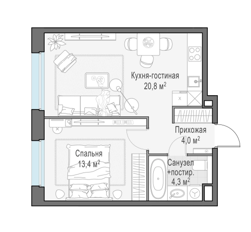 Купить двухкомнатную квартиру в ЖК Белый Grad в Мытищах. Вариант № 166209, 0, площадь -  квм, цена 7960000 рублей