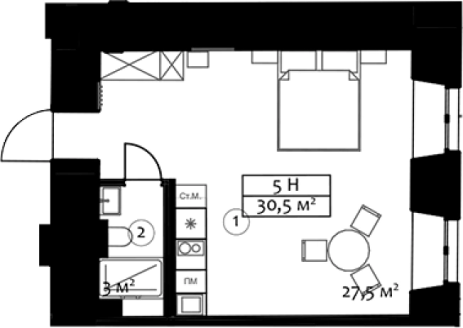 . Вариант № 4824288, 0, площадь - 30.5 квм, цена 19825000 рублей