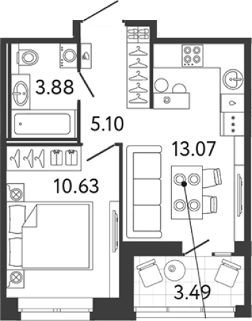 Купить однокомнатную квартиру в ЖК Ultra City 3.0 в Санкт-Петербурге. Вариант № 6057543, 0, площадь -  квм, цена 9078656 рублей