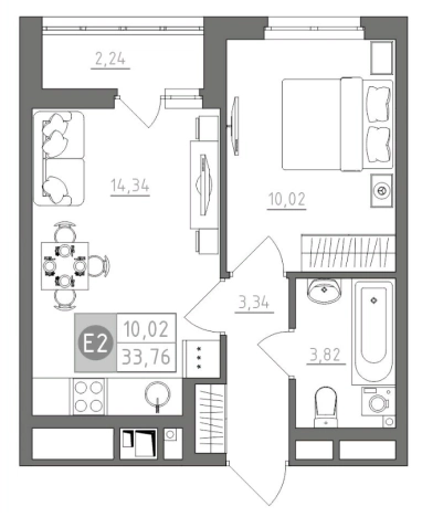 . Вариант № 71801, 0, площадь - 33.76 квм, цена 3712587 рублей