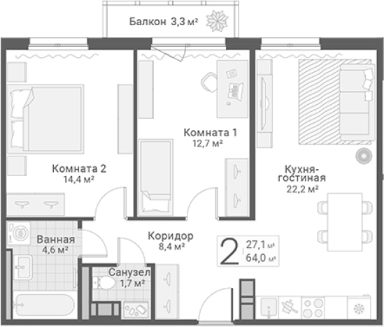 Купить двухкомнатную квартиру в ЖК Руднева, 15 в Санкт-Петербурге. Вариант № 7603622, 0, площадь -  квм, цена 17600000 рублей