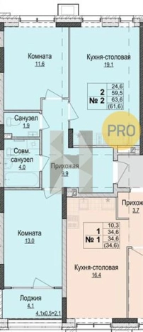 Купить двухкомнатную квартиру в Микрорайоне 2-й, жилой район Культбаза в Ижевске. Вариант № 66209, 0, площадь -  квм, цена 4536000 рублей