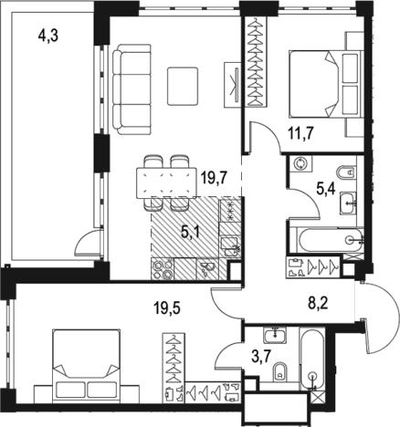 Купить трехкомнатную квартиру у метро Кожуховская в Москве. Вариант № 130175, 0, площадь -  квм, цена 36747503 рублей