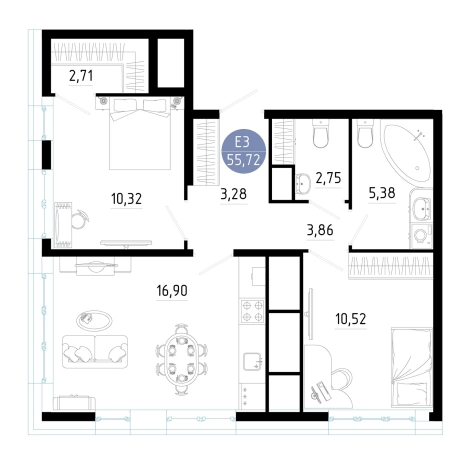 Купить двухкомнатную квартиру в районе Железнодорожный в Рязани. Вариант № 150979, 0, площадь -  квм, цена 7966288 рублей