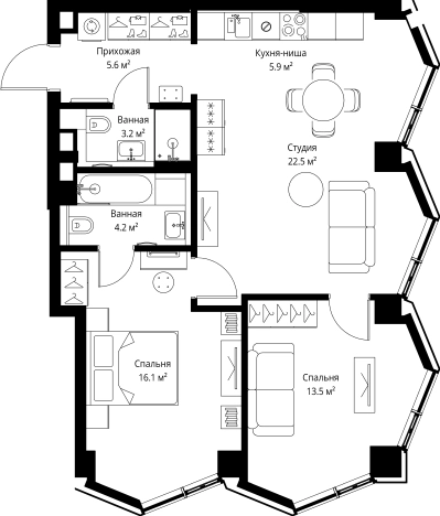Купить двухкомнатную квартиру в новостройках у метро Дмитровская в Москве. Вариант № 141397, 0, площадь -  квм, цена 43452000 рублей