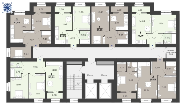 . Вариант № 74303, 1, площадь - 35.75 квм, цена 4078176 рублей