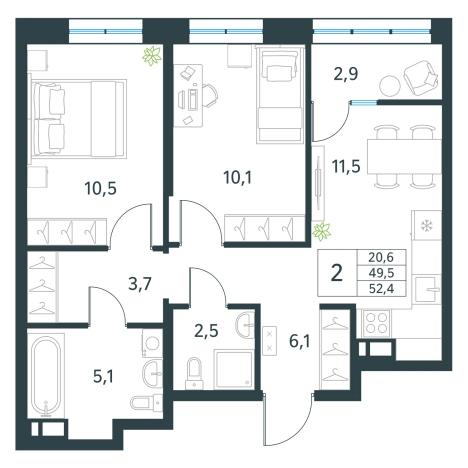 Купить двухкомнатную квартиру в ЖК мкр. Хороший в Чите. Вариант № 138060, 0, площадь -  квм, цена 8106280 рублей