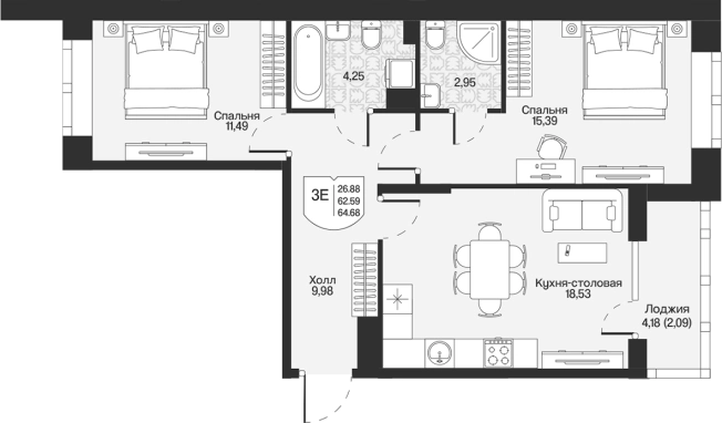 Купить трехкомнатную квартиру у метро Парнас в Ленинградской области. Вариант № 7261408, 0, площадь -  квм, цена 14626830 рублей