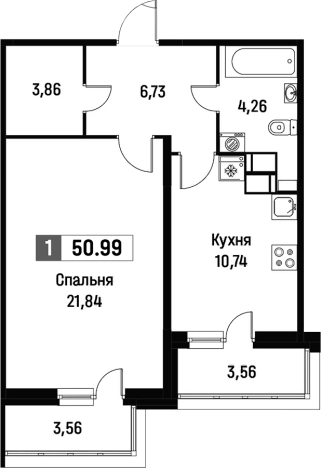 Купить однокомнатную квартиру в ЖК Фотограф в Мурине. Вариант № 8064638, 0, площадь -  квм, цена 8409188 рублей