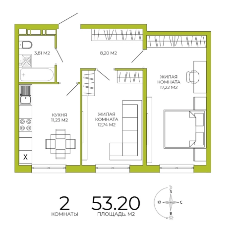 Купить двухкомнатную квартиру на улице Побочинская в Пензе. Вариант № 115689, 0, площадь -  квм, цена 5107200 рублей