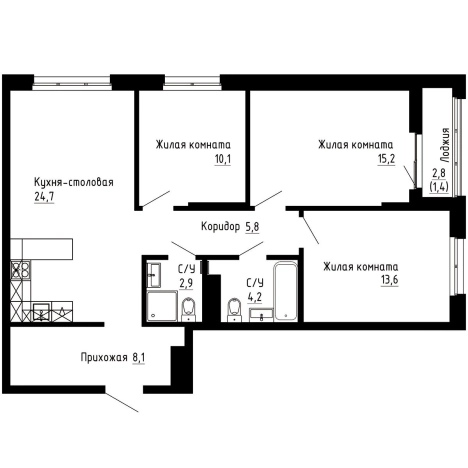 Купить трехкомнатную квартиру в ЖК "7Я" в Владивостоке. Вариант № 9769392, 0, площадь -  квм, цена 19221000 рублей