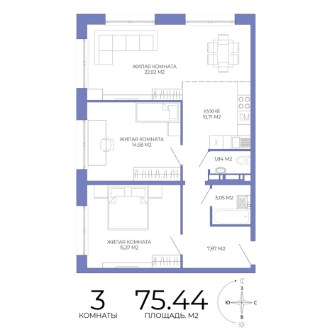 Купить трехкомнатную квартиру на вторичке в ЖК Жилой комплекс "Лугометрия" в Пензе. Вариант № 126959, 0, площадь -  квм, цена 6412400 рублей