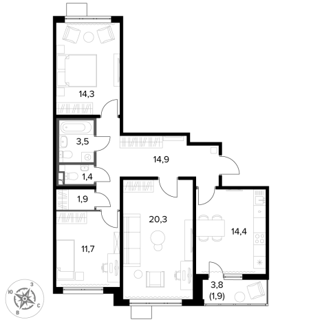 Купить трехкомнатную квартиру у метро Домодедовская в Видном. Вариант № 9905069, 0, площадь -  квм, цена 20484900 рублей