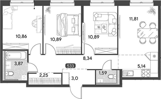 Купить многокомнатную квартиру в Калужской области. Вариант № 123043, 0, площадь - квм, цена 8140591 рублей