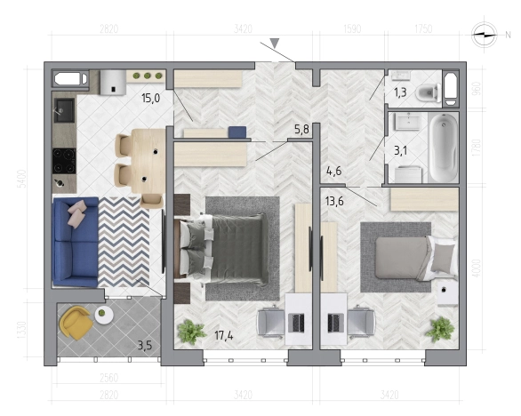 Купить двухкомнатную квартиру в новостройках на улице Федора Тютчева в Воронеже. Вариант № 139751, 0, площадь -  квм, цена 6886000 рублей