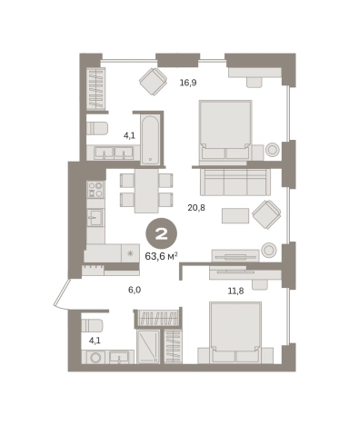 . Вариант № 8615701, 0, площадь - 63.62 квм, цена 11750000 рублей