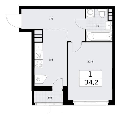 . Вариант № 2206916, 0, площадь - 34.2 квм, цена 12124584 рублей