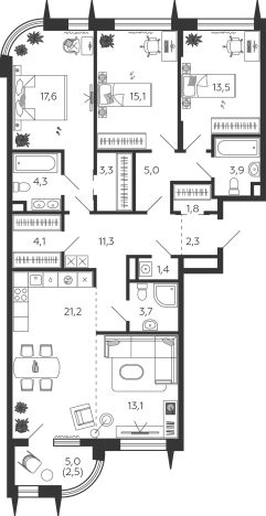 Купить многокомнатную квартиру в ЖК Shagal в Москве. Вариант № 165112, 0, площадь -  квм, цена 58272564 рублей