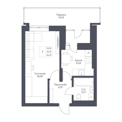 Купить однокомнатную квартиру в ЖК Актив (Новосибирск) в Новосибирске. Вариант № 10031145, 0, площадь -  квм, цена 8750000 рублей