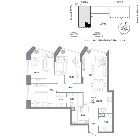 Купить четырехкомнатную квартиру в новостройках на улице Пресненский Вал в Москве. Вариант № 10442023, 0, площадь -  квм, цена 70597400 рублей