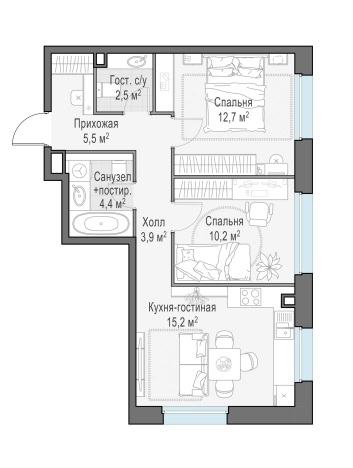 Купить двухкомнатную квартиру в ЖК Белый Grad в Мытищах. Вариант № 166925, 0, площадь -  квм, цена 12090000 рублей