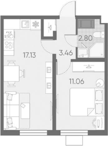 . Вариант № 6889696, 0, площадь - 34.45 квм, цена 9586022 рублей