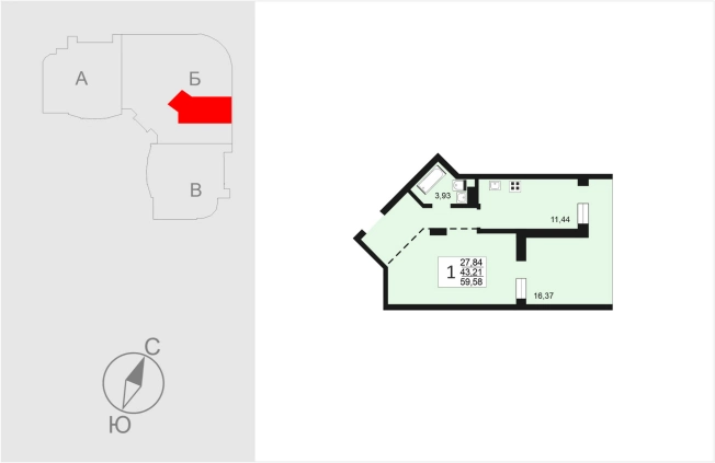 Купить однокомнатную квартиру в ЖК Отражение в Владимире. Вариант № 74047, 0, площадь -  квм, цена 7745400 рублей