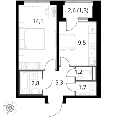 . Вариант № 9905671, 0, площадь - 35.9 квм, цена 12105480 рублей