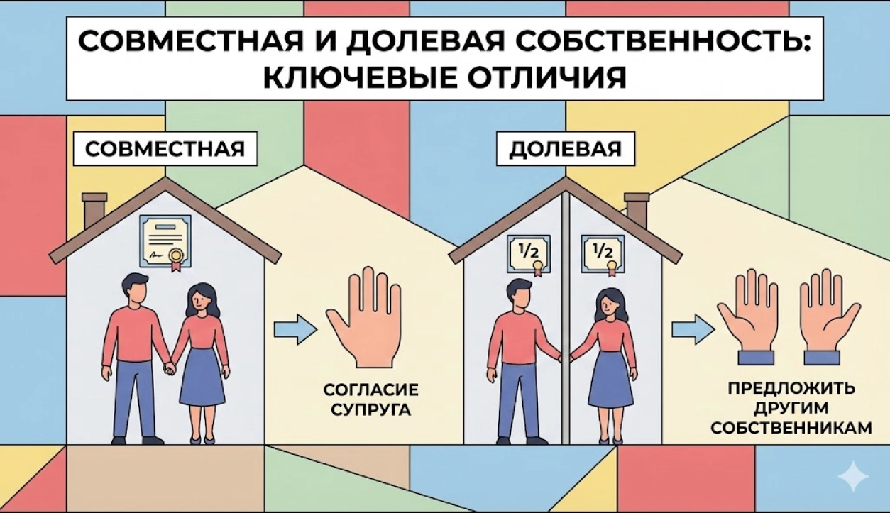 Основные отличия совместной и долевой собственности 